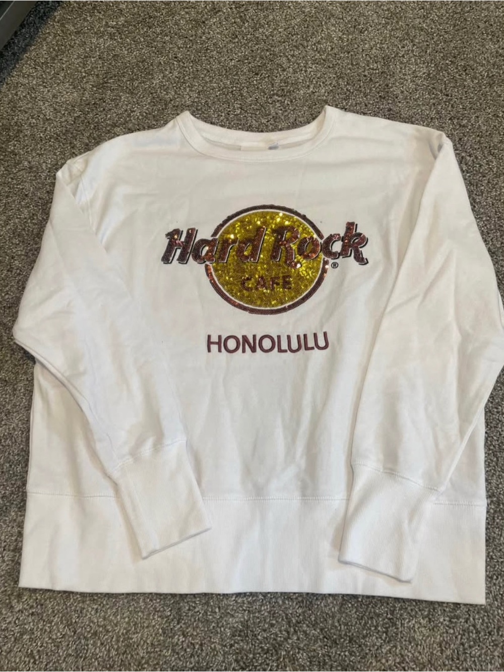 Hard Rock Cafe White Sequin Logo Crewneck - Honolulu